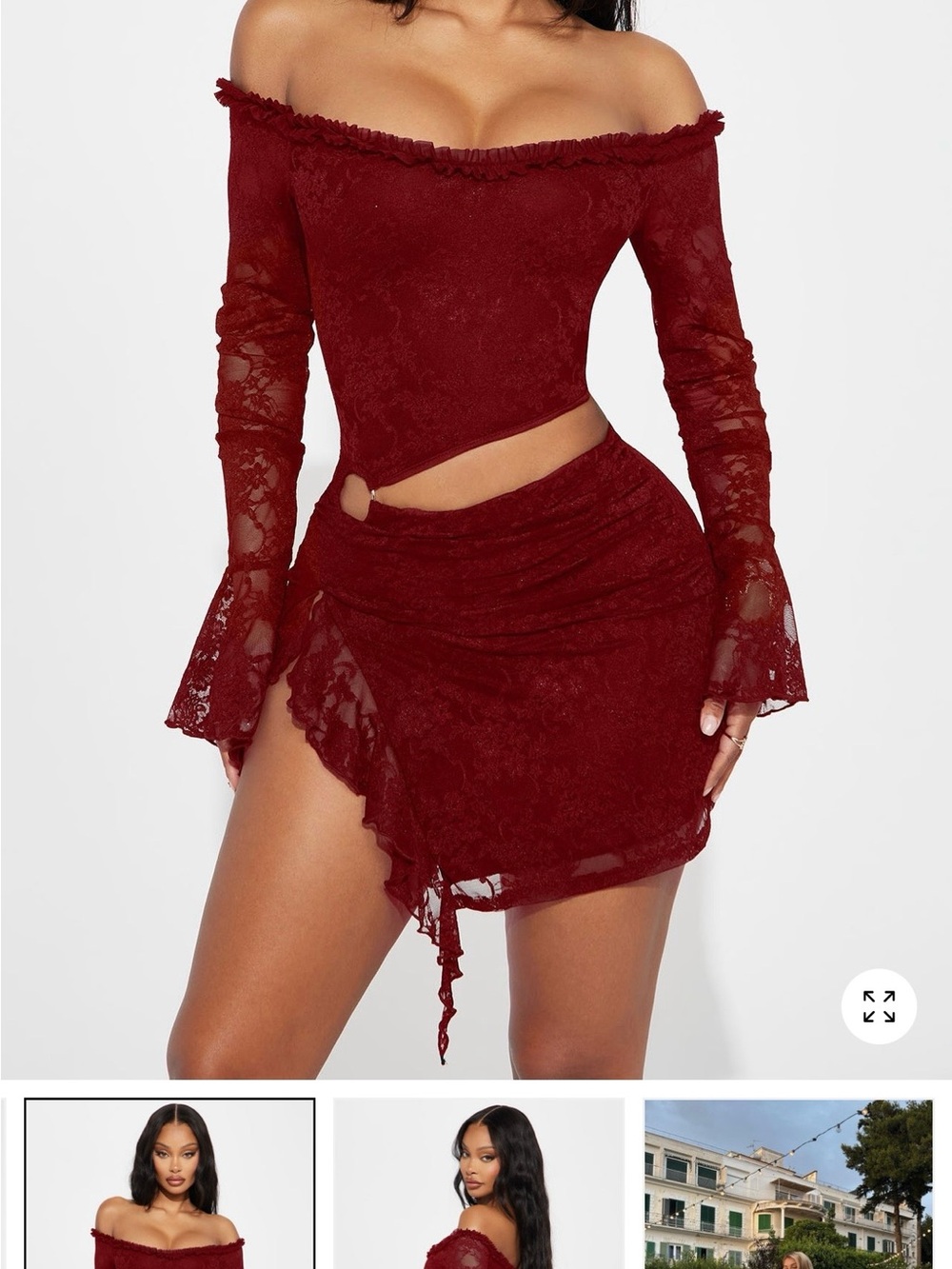 Fashion Nova Burgundy Lace Two-Piece Set